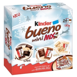 Kinder Bueno Mini Mix ét-tej-fehércsokoládéval bevont ostya tejes-mogyorós krémmel töltve 130G