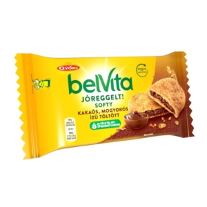 Győri Belvita Jóreggelt csokoládés-mogyorós ízű töltelékkel töltött keksz 50 g