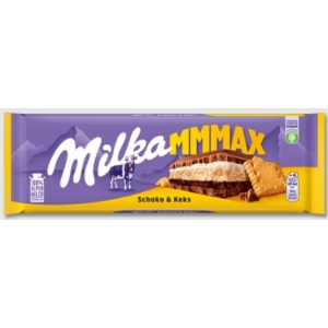 Milka Mmmax kakaós-tejes krémtöltelékkel és keksszel töltött alpesi tejcsokoládé 300 g