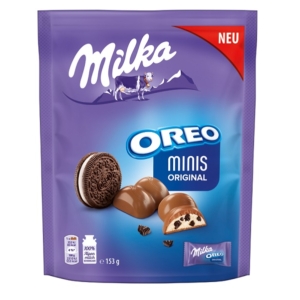 Milka Oreo Minis Original tejcsokoládé kekszdarabokkal és vaníliaízű tejes krémtöltelékkel 153 g