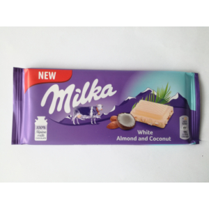 Milka manduladarabokkal töltött kókuszos fehércsokoládé 90G