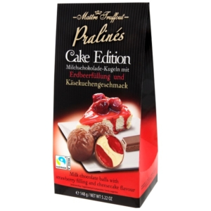 Maitre T. 148G Cake Edition Erdbeerfüllung&Kasekuchengeschmack (Sajttorta  ízű töltelékkel töltött tejcsokoládé praliné