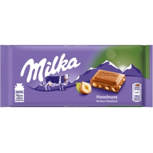 Milka 100G Törtmogyorós/Hazelnuts (Törtmogyoróval töltött alpesi tejcsokoládé)