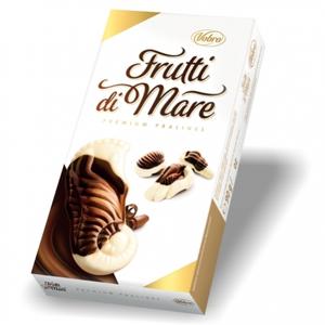 Vobro Frutti Di Mare karamell,mogyoró,kakaó,tej ízű krémmel töltött fehér-és étcsokoládé praliné 90G