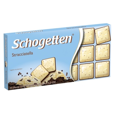 Schogetten Stracciatella fehér csokoládé pörkölt kakaóforgáccsal és étcsokoládé 100 g