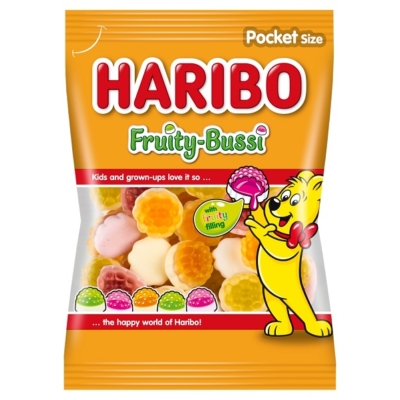 Haribo Fruity-Bussi Gyümölcs ízű gumicukorka gyümölcskészítménnyel töltve 100G