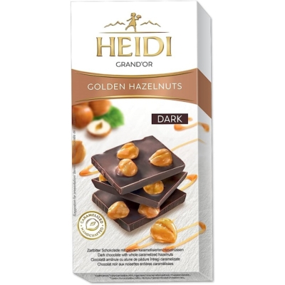 Heidi Grand'Or Hazelnuts Dark karamellizált egész mogyoróval töltött étcsokoládé 100G