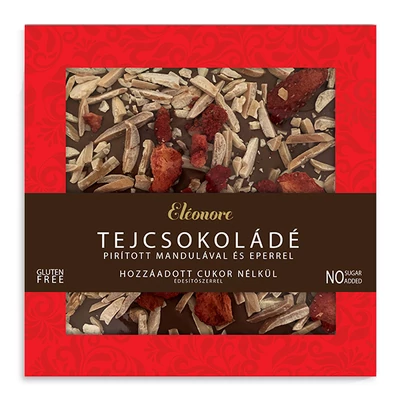 Eléonore 85G Tejcsokoládé Pirított Mandulával és Eperrel Cukor és Gluténmentes