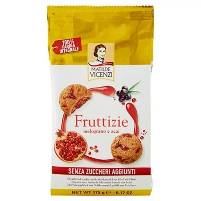 Vicenzi 175G Fruttizie Melograno Gránátalmás Teljeskiörlésű keksz -40% Cukorral  VICE1015