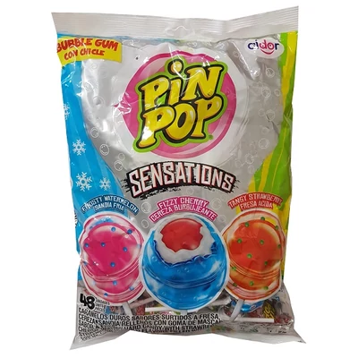 Aldor Pin Pop Sensations Nyalóka+Rágó  (Eper, Meggy, Görögdinnye) 48x17G