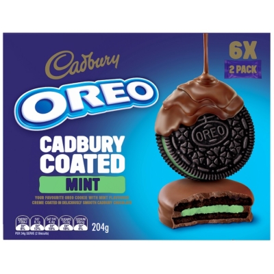 Oreo Cadbury csokoládéba mártott mentolos ízű töltelékkel töltött kakaós keksz 6*34 g