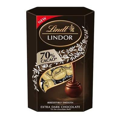 Lindt Lindor 200G Dark 70% Barna  LNPR1207 (lágyan olvadó csokoládé töltelékkel töltött étcsokoládé praliné)
