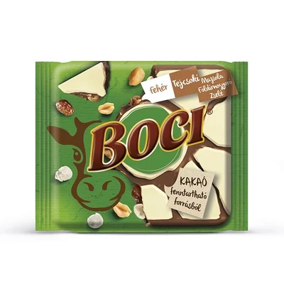 Boci Csemege 90G Tej-Fehércsokoládé Földimogyoróval Zselével Mazsolával 