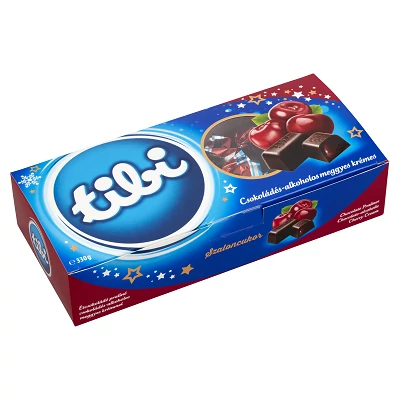 Szaloncukor 330G Tibi Étcsokoládé Csokoládés-Alkoholos Meggyes Krémmel