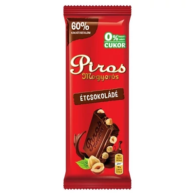 Piros Mogyorós 80G Étcsokoládé Hozzáadott cukor nélkül