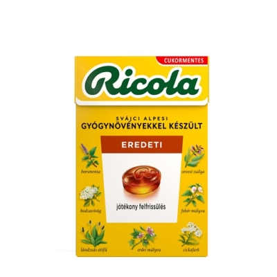 Ricola Alma és menta ízű svájci gyógynövény cukorkák 40 g Cukormentes