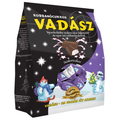 Szaloncukor 300G Vadász Tejkrém-Eper ízű Robbanócukorral