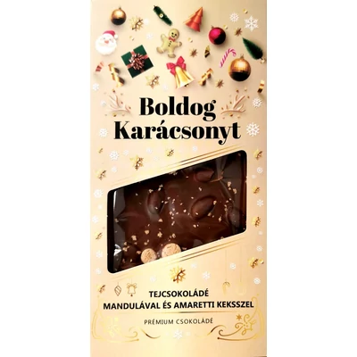 Boldog Karácsonyt 100G Prémium Táblás Tejcsokoládé Mandulával és Amaretti Keksszel
