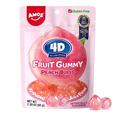 Amos 65G Peach Burst - Őszibaracklével töltött gumicukor