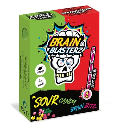 Brain Blasters 45G Bitz Zöld Alma-Eper Ízű Savanyú Cukor 