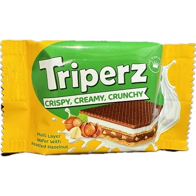 Triperz 25G mogyoró-,tej krémmel és mogyoró darabokkal töltött ostya