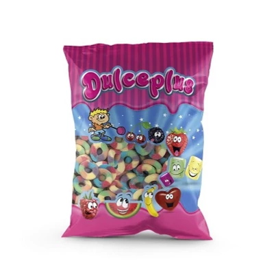 Dulceplus 1Kg Sour Multicolour Ring -Vegyes Gyümölcs Ízű Savanyú Gumicukor (17018)