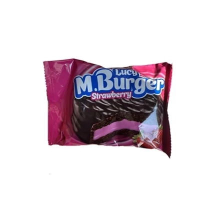 M. Burger 42G Strawberry Marshmallow - Étbevonóba mártott kakós keksz eper ízű habcukor töltelékkel