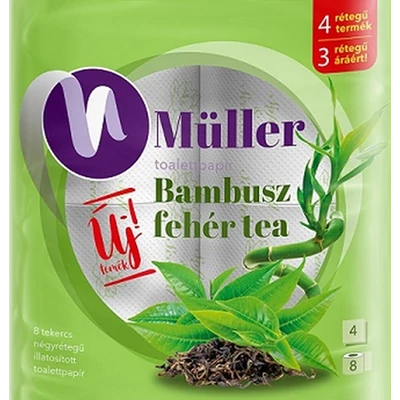 Müller Wc-Papír 3 Rétegű 8 Tekercs Bambusz-Fehér Tea