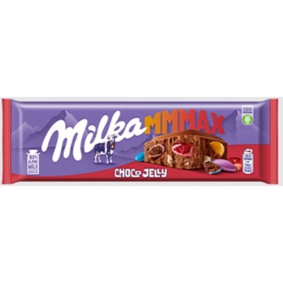 Milka Choco Jelly cukordrazsés, robbanócukorkás és megyyeízű zselédarabkás alpesi tejcsokoládé 250G