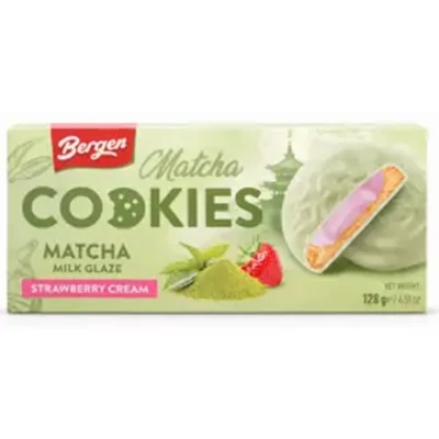 Bergen 128G Matcha Keksz Eper ízű Krémmel, Matcha-val
