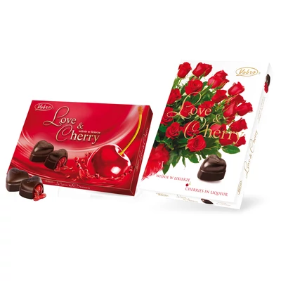  Vobro alkoholos meggyel töltött szív alakú csokoládé praliné 187g