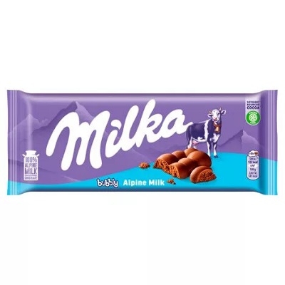 Milka levegőbuborékos tejcsokoládé töltelékkel töltött alpesi tejcsokoládé 90G