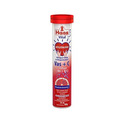 Haas vérnarancs ízű pezsgőtabletta 80g, vas és C-vitaminnal