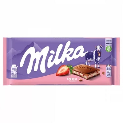 Milka 100G Eperrel ízesített joghurtos krémmel töltött alpesi tejcsokoládé 100G