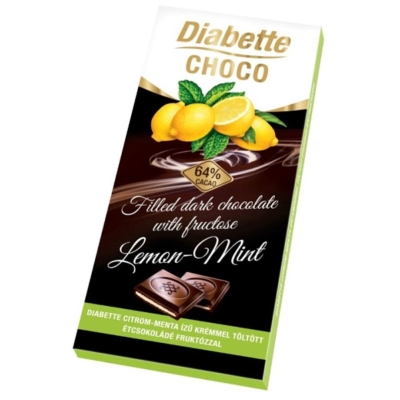 Diabette Choco citrom-menta ízű krémmel töltött étcsokoládé 80G Diabetikus 
