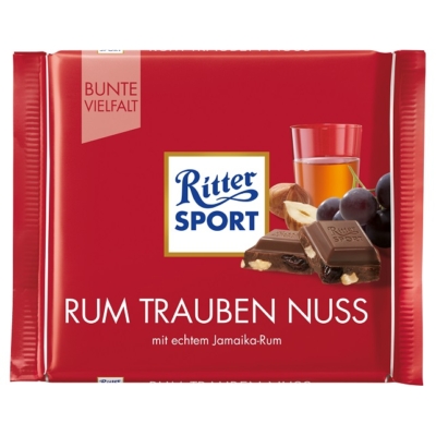 Ritter Sport Rum Trauben Nuss rummal,mogyoróval és mazsolával töltött tejcsokoládé 100G